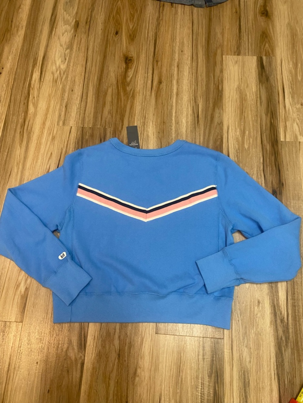 ABERCROMBIE & FITCH NWT CHEVRON STRIPE RETRO SWEATHIRT CREWNECK BLUE SZ LARGE - Picture 10 of 12
